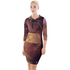 Cosmic Astronomy Sky With Stars Orange Brown And Yellow Quarter Sleeve Hood Bodycon Dress by genx