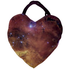 Cosmic Astronomy Sky With Stars Orange Brown And Yellow Giant Heart Shaped Tote by genx