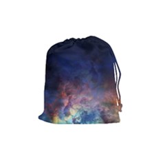 Lagoon Nebula Interstellar Cloud Pastel Pink, Turquoise And Yellow Stars Drawstring Pouch (medium) by genx