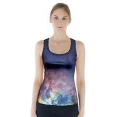 Lagoon Nebula Interstellar Cloud Pastel Pink, Turquoise And Yellow Stars Racer Back Sports Top by genx