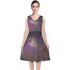 Orion Nebula Star Formation Orange Pink Brown Pastel Constellation Astronomy V-neck Midi Sleeveless Dress  by genx