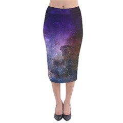 Carina Nebula Ngc 3372 The Grand Nebula Pink Purple And Blue With Shiny Stars Astronomy Velvet Midi Pencil Skirt by genx