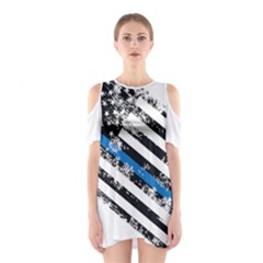 Usa Flag The Thin Blue Line I Back The Blue Usa Flag Grunge On White Background Shoulder Cutout One Piece Dress by snek