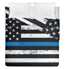 I Back The Blue The Thin Blue Line With Grunge Us Flag Duvet Cover Double Side (queen Size) by snek