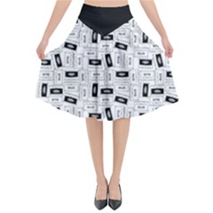 Tape Cassette 80s Retro Genx Pattern Black And White Flared Midi Skirt by genx