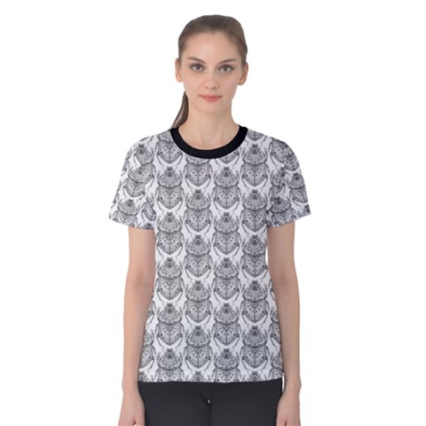 Scarab Pattern Egyptian Mythology Black And White Women s Cotton Tee by genx