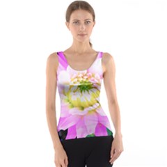 Pretty Pink, White And Yellow Cactus Dahlia Macro Tank Top by myrubiogarden