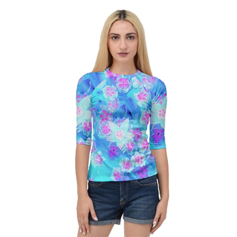 Blue And Hot Pink Succulent Underwater Sedum Quarter Sleeve Raglan Tee by myrubiogarden