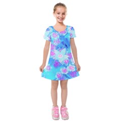 Blue And Hot Pink Succulent Underwater Sedum Kids  Short Sleeve Velvet Dress by myrubiogarden