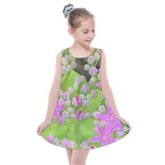 Hot Pink Succulent Sedum With Fleshy Green Leaves Kids  Summer Dress by myrubiogarden