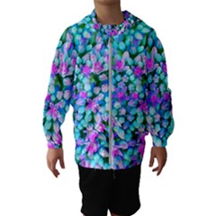 Blue And Hot Pink Succulent Sedum Flowers Detail Hooded Windbreaker (kids) by myrubiogarden