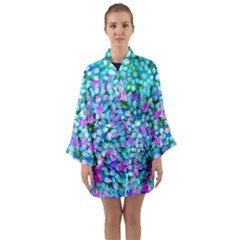 Blue And Hot Pink Succulent Sedum Flowers Detail Long Sleeve Kimono Robe by myrubiogarden