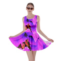 Abstract Ultra Violet Purple Iris On Red And Pink Skater Dress by myrubiogarden