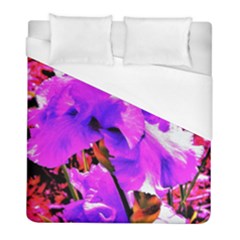 Abstract Ultra Violet Purple Iris On Red And Pink Duvet Cover (full/ Double Size) by myrubiogarden