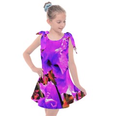 Abstract Ultra Violet Purple Iris On Red And Pink Kids  Tie Up Tunic Dress by myrubiogarden