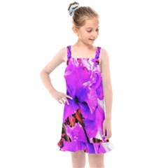 Abstract Ultra Violet Purple Iris On Red And Pink Kids  Overall Dress by myrubiogarden