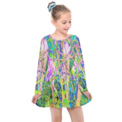 Abstract Oriental Lilies In My Rubio Garden Kids  Long Sleeve Dress by myrubiogarden