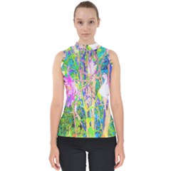 Abstract Oriental Lilies In My Rubio Garden Mock Neck Shell Top by myrubiogarden