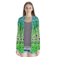 Purple Coneflower Garden With Tiger Eye Tree Drape Collar Cardigan by myrubiogarden