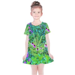 Purple Coneflower Garden With Tiger Eye Tree Kids  Simple Cotton Dress by myrubiogarden