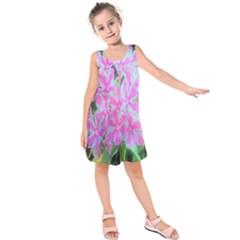 Hot Pink And White Peppermint Twist Garden Phlox Kids  Sleeveless Dress by myrubiogarden