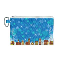 Winter Village Snow Brick Buildings Canvas Cosmetic Bag (medium) by Wegoenart