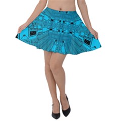 Technology Board Trace Digital Velvet Skater Skirt by Wegoenart