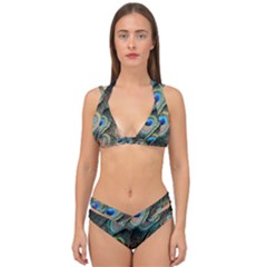 Peacock Feathers Bird Colorful Double Strap Halter Bikini Set by Wegoenart