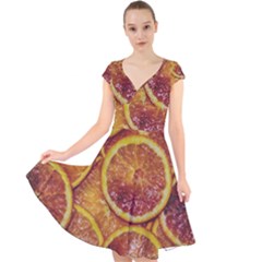 Blood Orange Fruit Citrus Fruits Cap Sleeve Front Wrap Midi Dress by Wegoenart