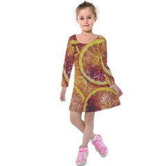 Blood Orange Fruit Citrus Fruits Kids  Long Sleeve Velvet Dress by Wegoenart