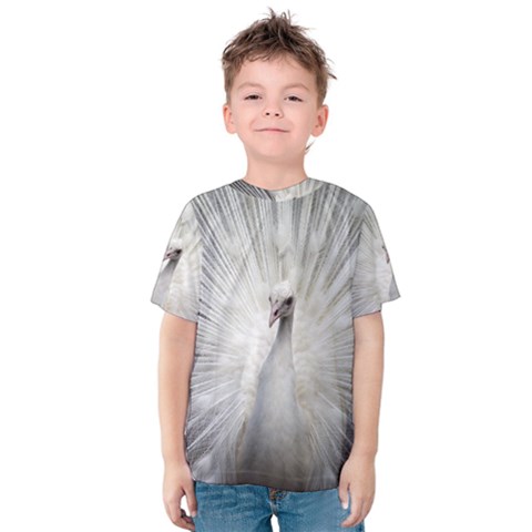 Peacock White Bird Nature Kids  Cotton Tee by Wegoenart