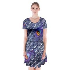 Peacock Feathers Color Plumage Short Sleeve V-neck Flare Dress by Wegoenart