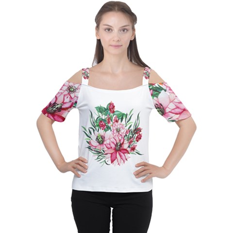 Bloom Christmas Red Flowers Cutout Shoulder Tee by Simbadda