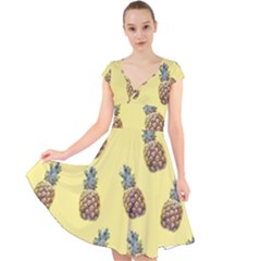 Pineapples Fruit Pattern Texture Cap Sleeve Front Wrap Midi Dress by Simbadda