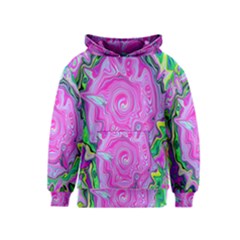 Groovy Pink, Blue And Green Abstract Liquid Art Kids  Pullover Hoodie by myrubiogarden