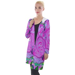 Groovy Pink, Blue And Green Abstract Liquid Art Hooded Pocket Cardigan by myrubiogarden