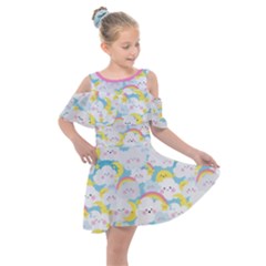 Rainbow Clouds Kids  Shoulder Cutout Chiffon Dress by HaleyDaily