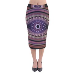 Fractal Pink Eye Fantasy Pattern Velvet Midi Pencil Skirt by Wegoenart