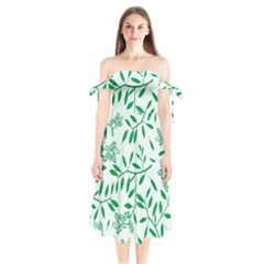 Leaves Foliage Green Wallpaper Shoulder Tie Bardot Midi Dress by Wegoenart