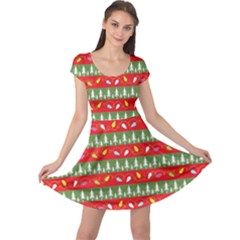 Christmas Papers Red And Green Cap Sleeve Dress by Wegoenart