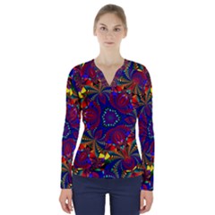 Kaleidoscope Pattern Ornament V-neck Long Sleeve Top by Wegoenart