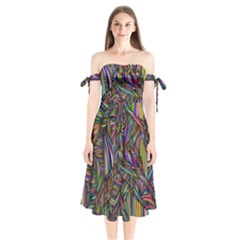 Abstract Background Shoulder Tie Bardot Midi Dress by Wegoenart