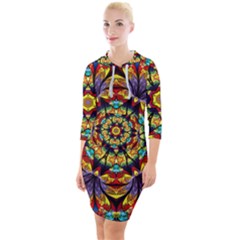 Flowers Kaleidoscope Art Pattern Quarter Sleeve Hood Bodycon Dress by Wegoenart