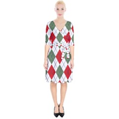 Red Green White Argyle Navy Wrap Up Cocktail Dress by Wegoenart