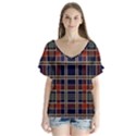 Plaid Tartan Scottish Navy Gold V-Neck Flutter Sleeve Top View1