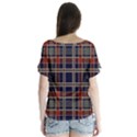 Plaid Tartan Scottish Navy Gold V-Neck Flutter Sleeve Top View2