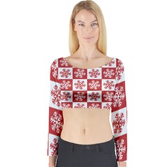 Snowflake Red White Long Sleeve Crop Top by Wegoenart