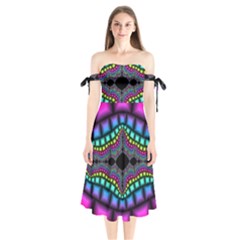 Fractal Art Artwork Digital Art Shoulder Tie Bardot Midi Dress by Wegoenart