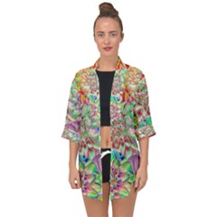 Dahlia Flower Colorful Art Collage Open Front Chiffon Kimono by Wegoenart