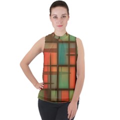 Background Abstract Colorful Mock Neck Chiffon Sleeveless Top by Wegoenart